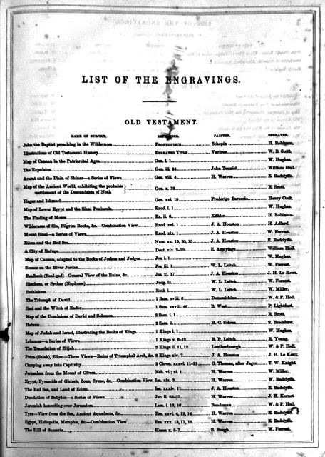 The printed List of the Engravings, Old Testament page